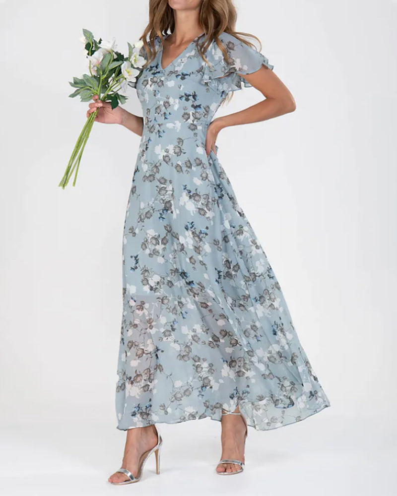Saffron - Floral Chiffon Dress for Women with Breezy Elegance
