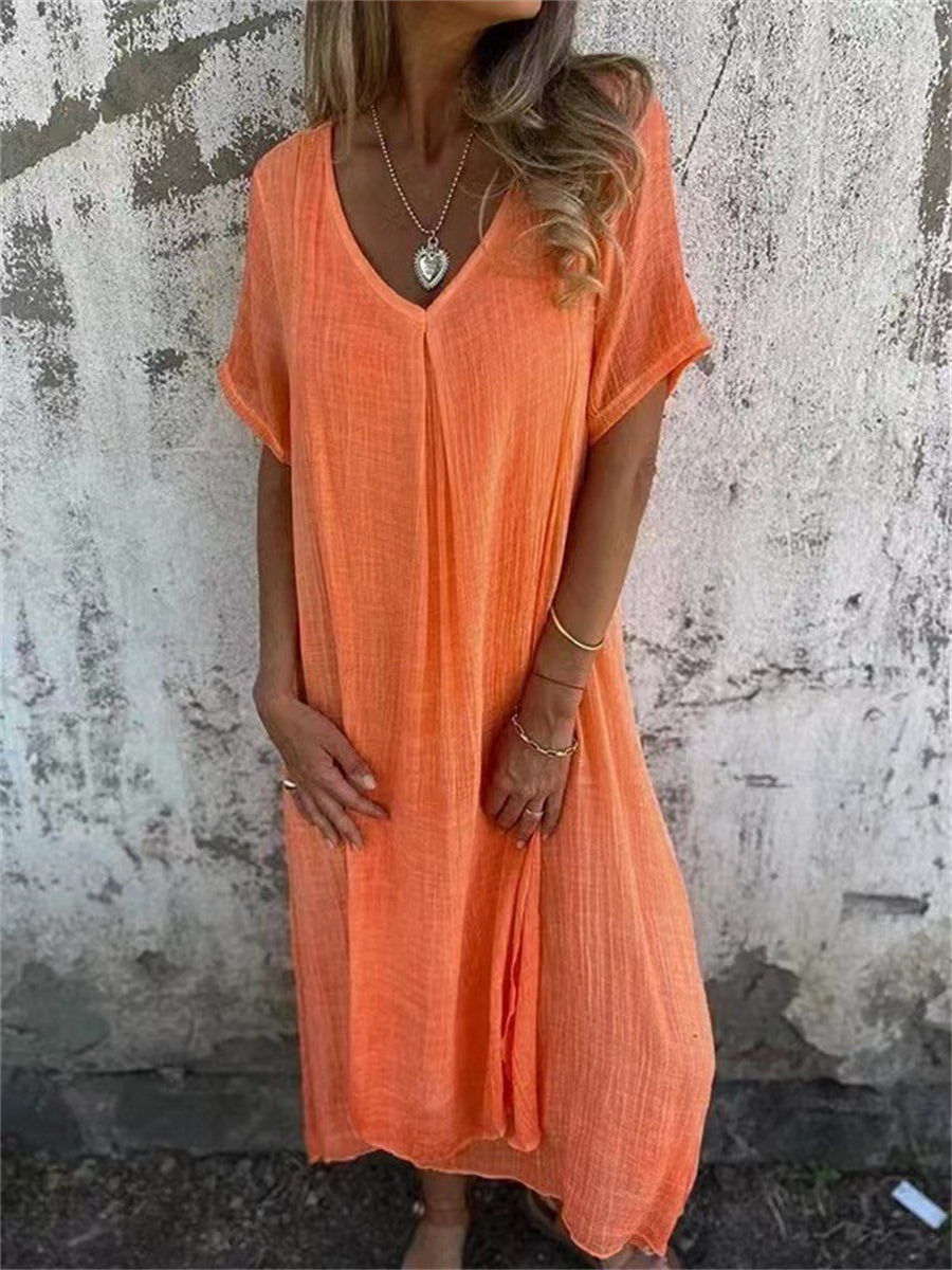 Gloria - Elegant Women's V-neck Midi Dress for Effortless Style