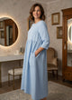 Iseult - Loose Fit Cotton Linen Women's Dress with Asymmetric Hem and Pockets