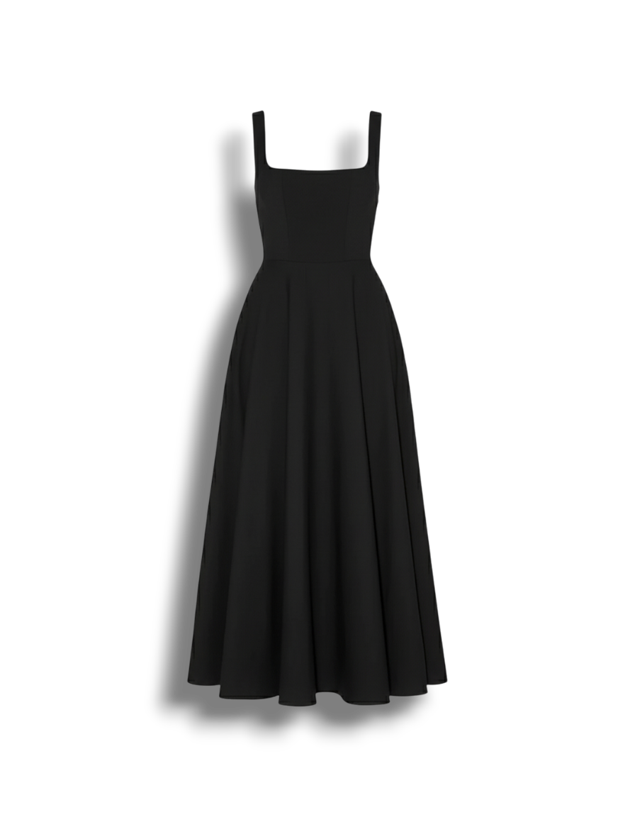 Hattie-Rae - Stylish High-Waisted Square-Neck Midi Dress for Summer Elegance