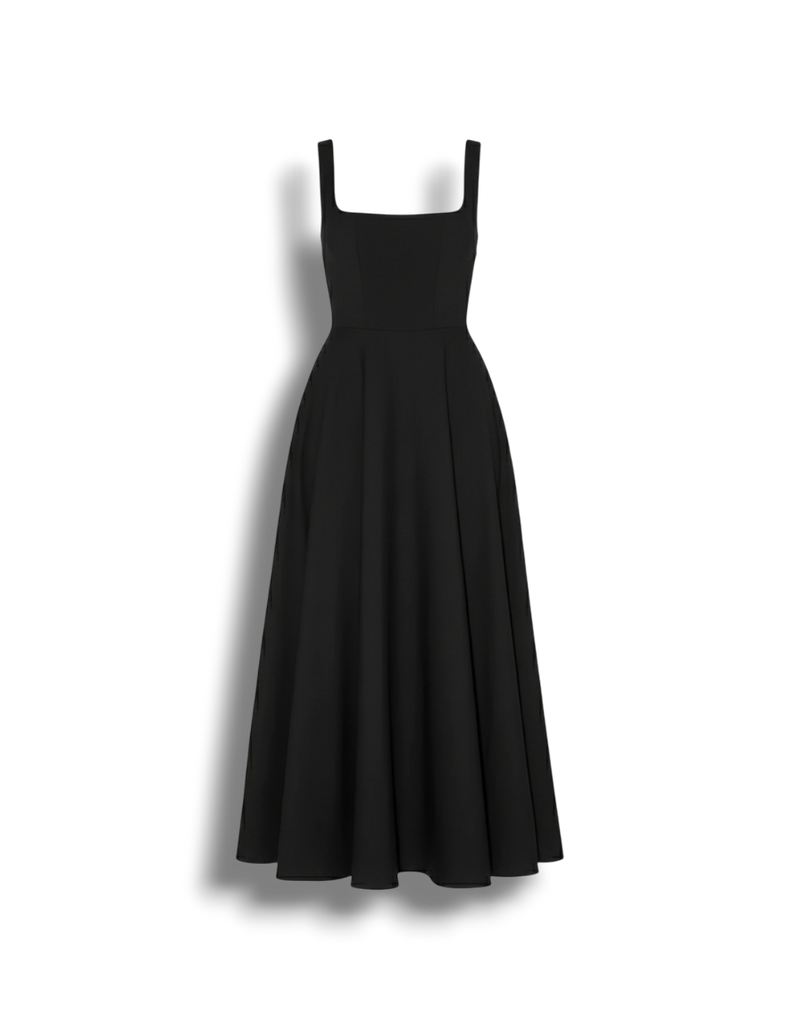 Hattie-Rae - Stylish High-Waisted Square-Neck Midi Dress for Summer Elegance