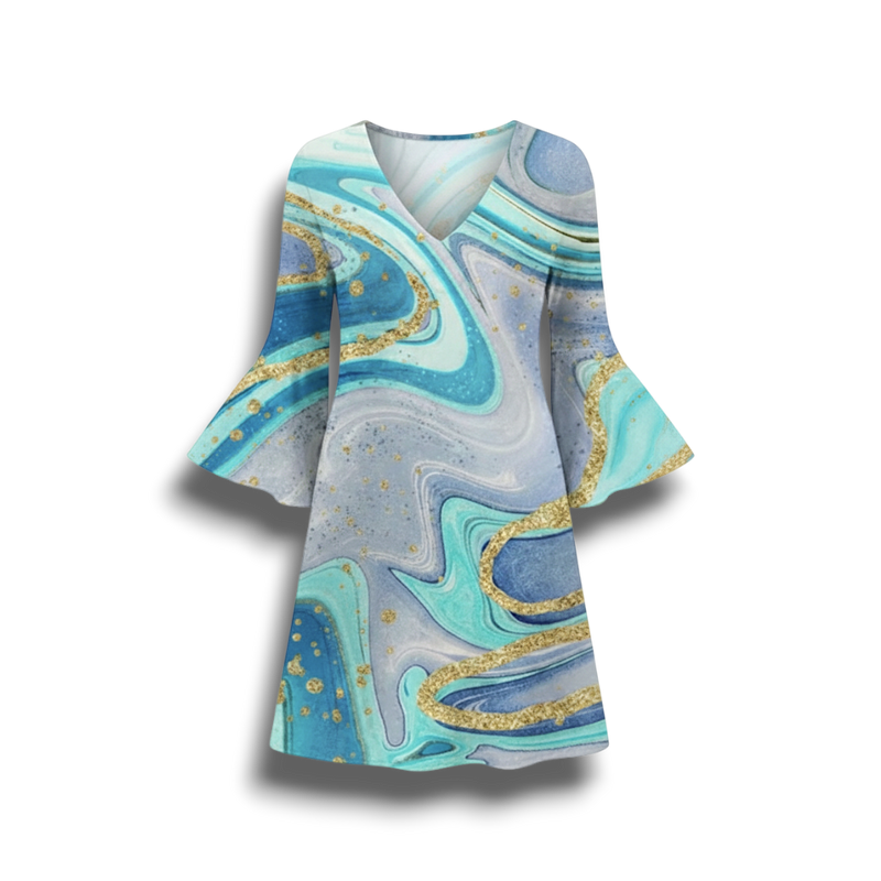 Susie - Women's V Neck Ruffle Sleeve Lightweight Dress