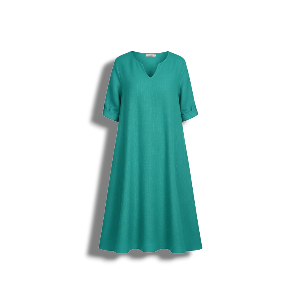 Jean - Elegant Knee-Length Dress with V-Neck and Relaxed Sleeves