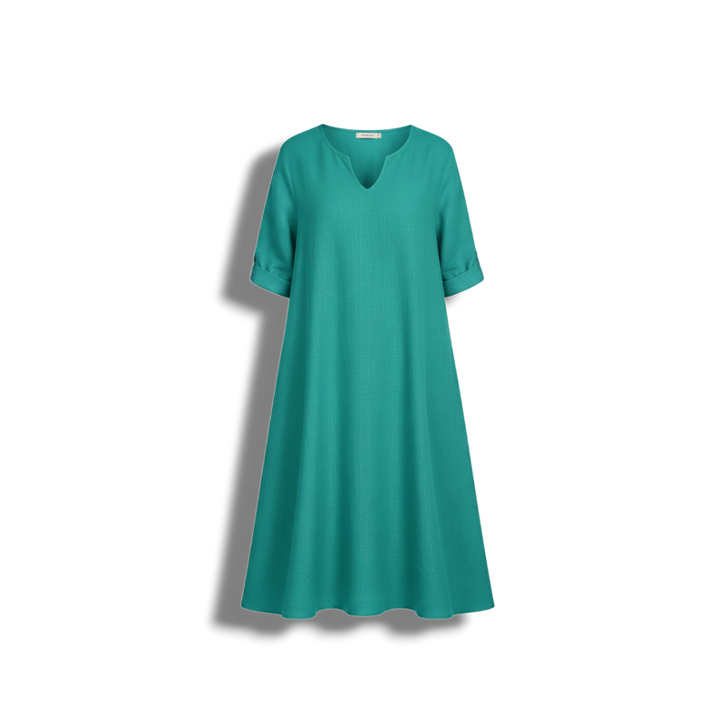 Jean - Elegant Knee-Length Dress with V-Neck and Relaxed Sleeves