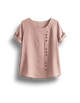 Adriana - Plain Short-Sleeved Blouse with Round Neck and Button Detail