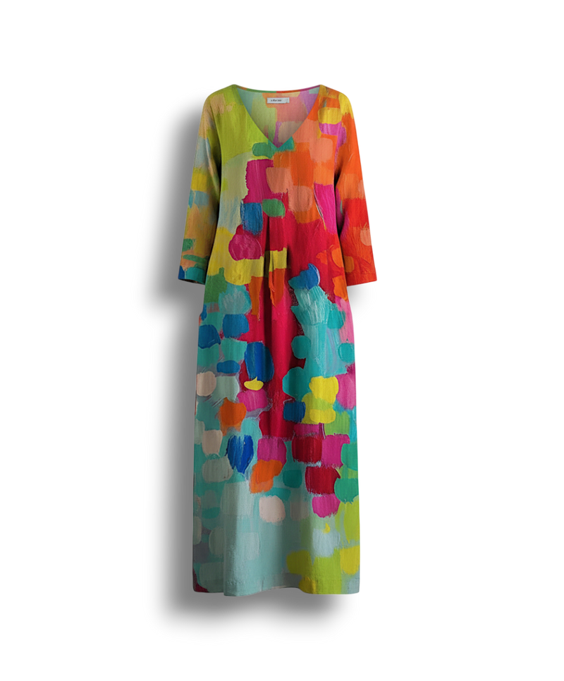 Loretta - Colorful Printed Linen Dress for a Bright Summer Day