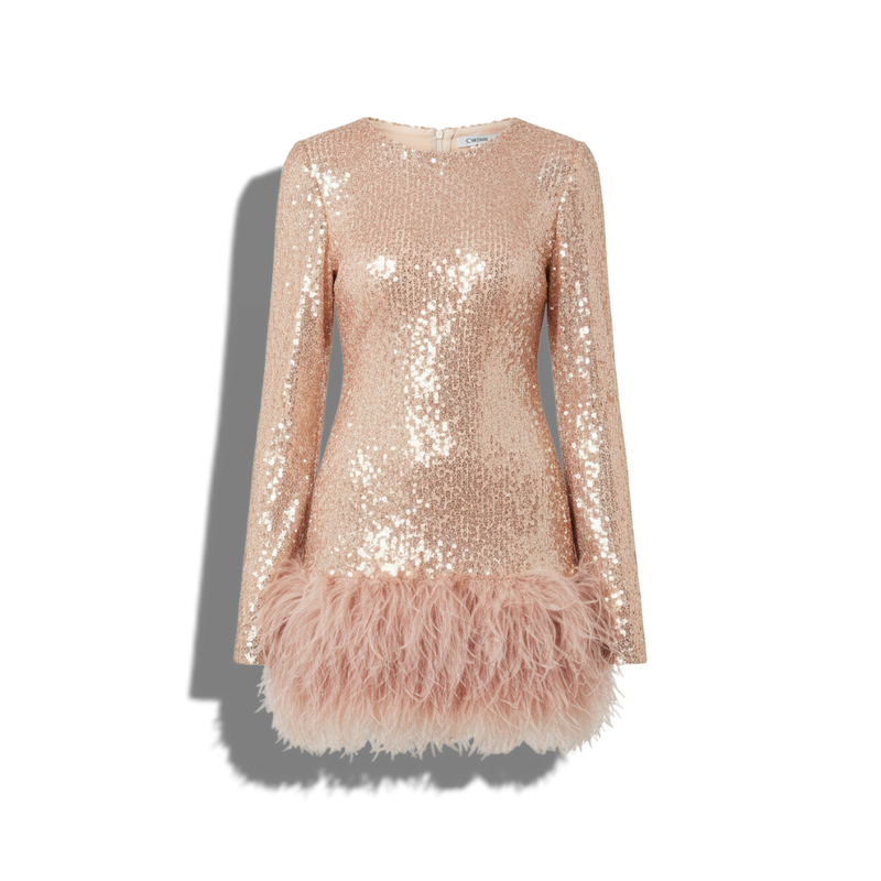 Sophie - Glamorous Evening Dress with Sequins and Feather Hem