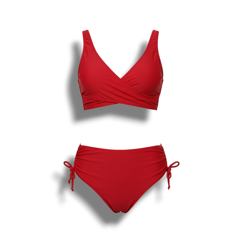 Rosemarie - Wrap Bikini Top With Wide Straps High Waist Side Tie