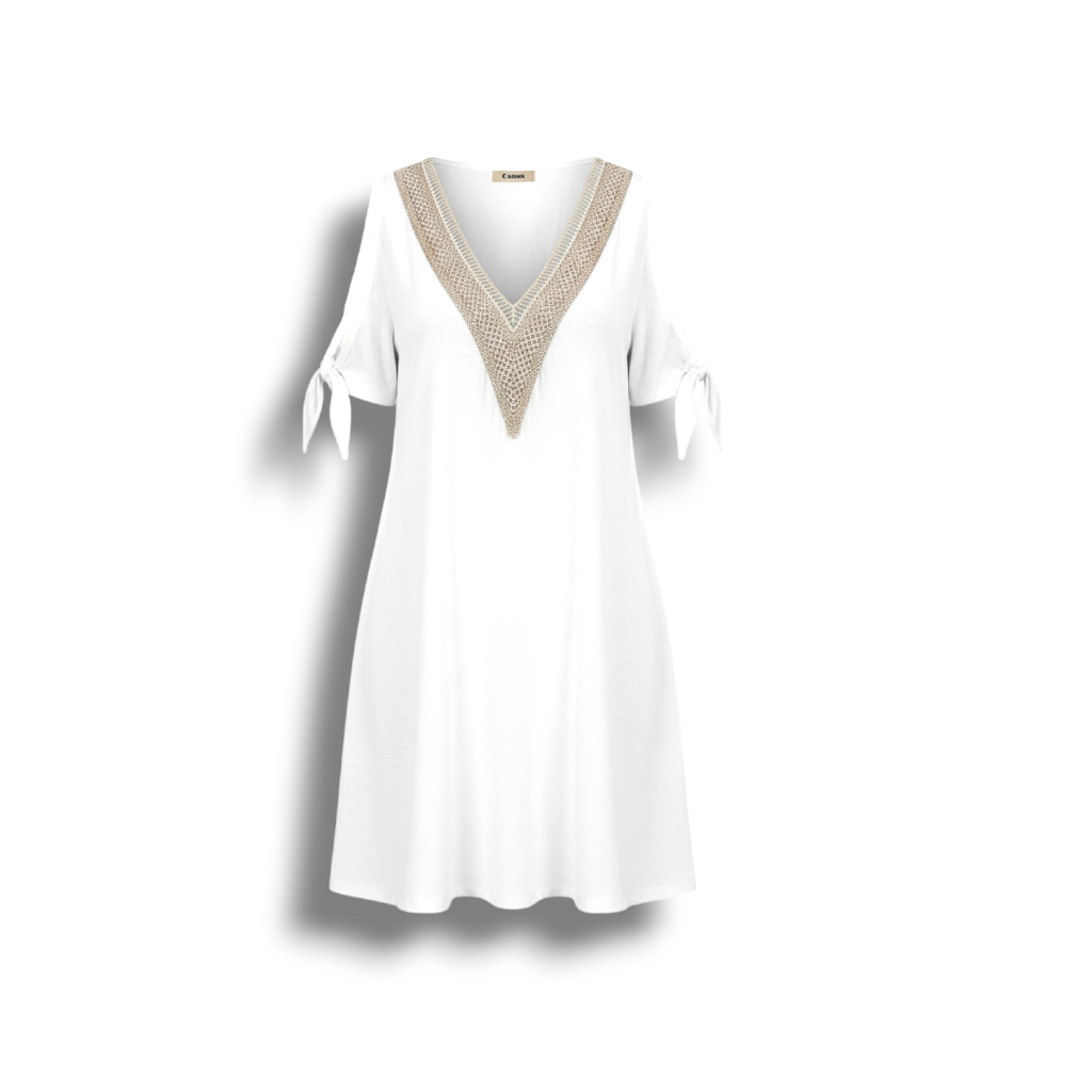 Dot - Sophisticated V-neck Tunic Dress for Women in White