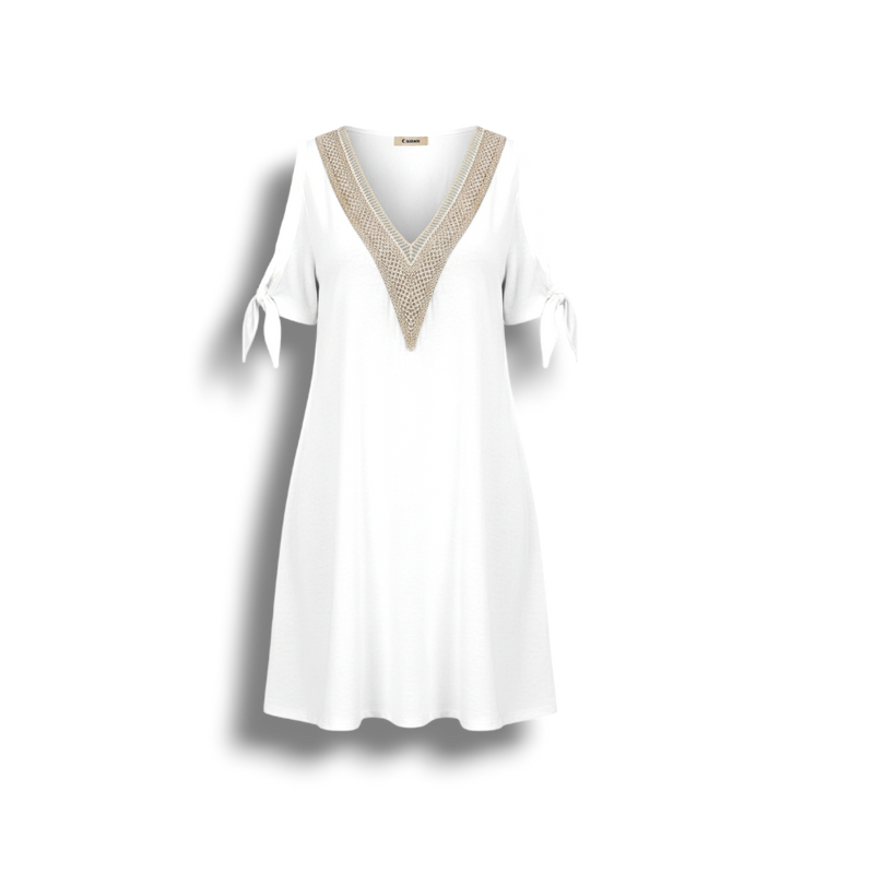 Dot - Sophisticated V-neck Tunic Dress for Women in White