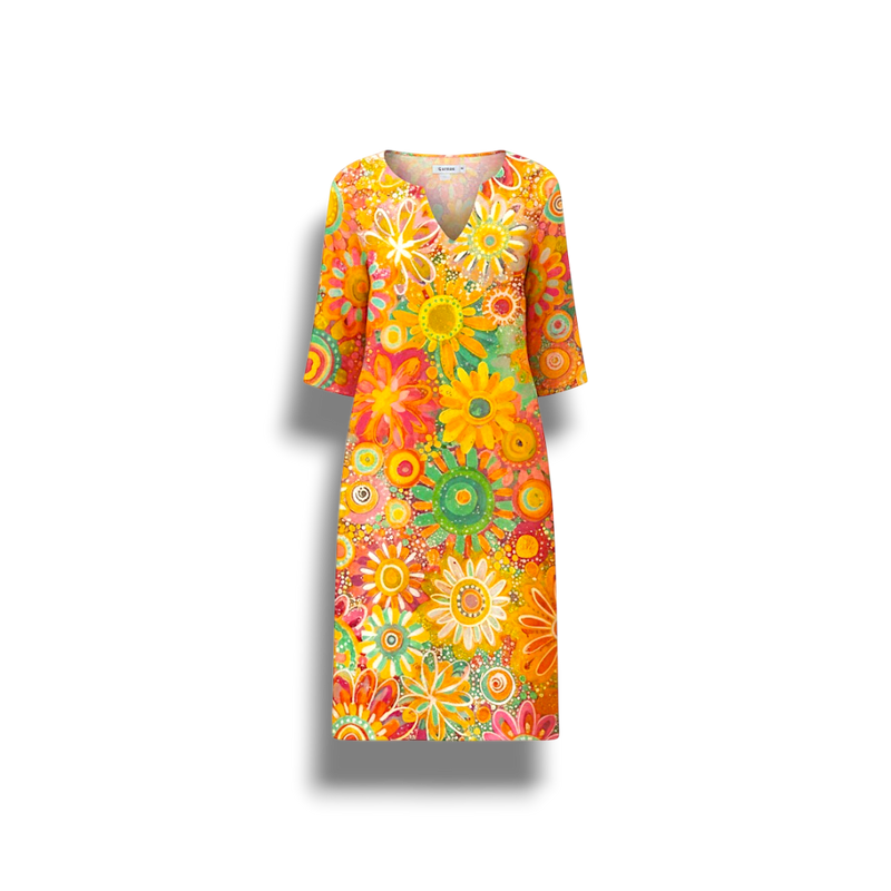 Lystra - Playful Floral Print Dress for Warm Weather Events