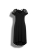 Zendaya - Elegant V-Neck Midi Dress with Wave Pattern and Lace Sleeves