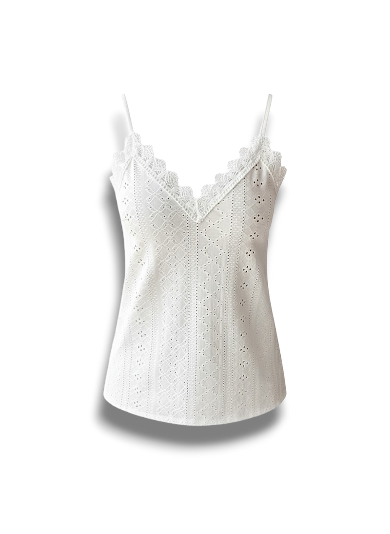 Garnetta - Playful and Elegant Lace Top with V-neck and Spaghetti Straps