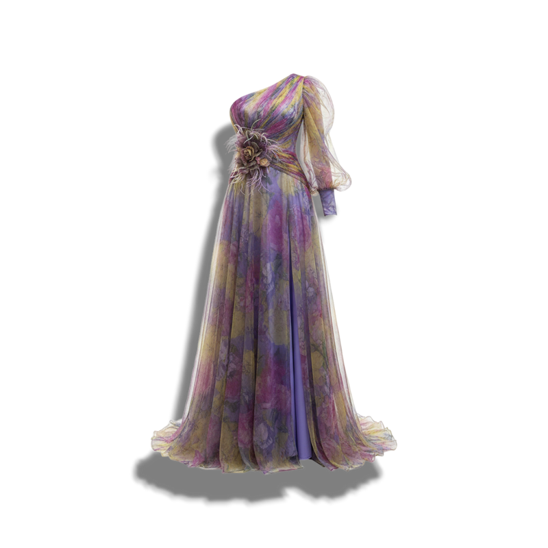 Ariella - Elegant Women's Long Summer Evening Gown with Floral Design