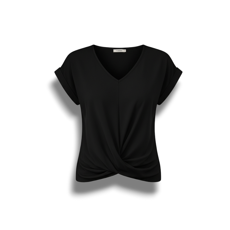 Nellie - Lightweight Women's Short Sleeve Top with V-neck and Twist Detail