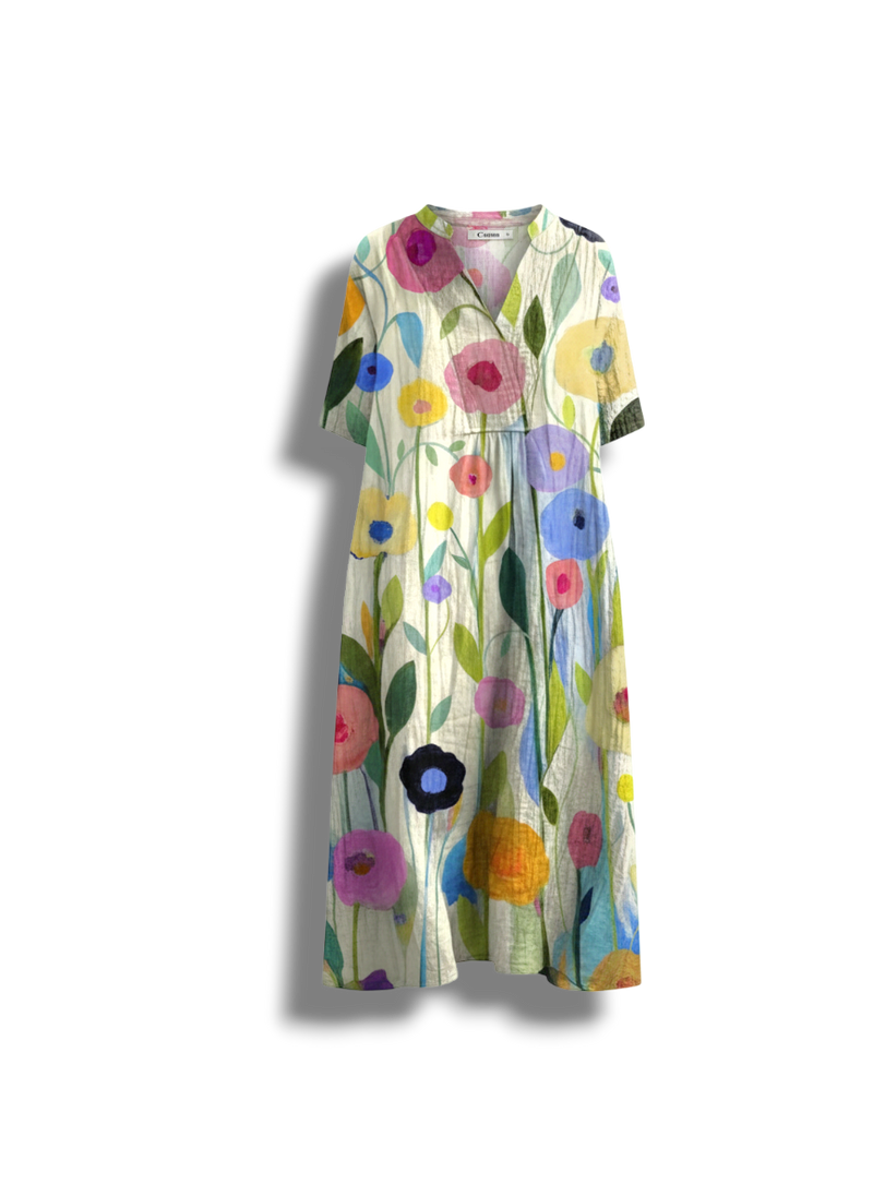 Bailey - Vibrant Floral Summer Dress with Relaxed Fit and V-neck