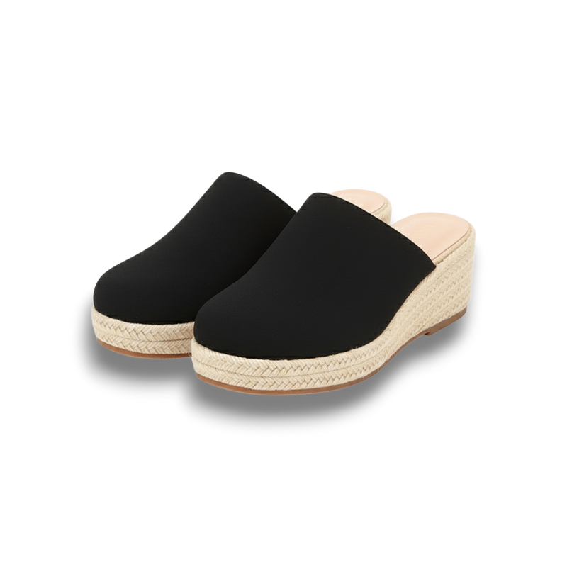 Joan - Chic Suede Espadrille Wedge Mules with Woven Jute Detail