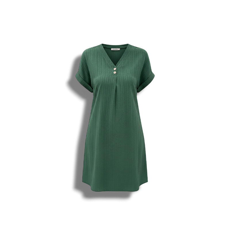 Agnes - Casual V-neck Mini Dress with Short Sleeves and Loose Fit