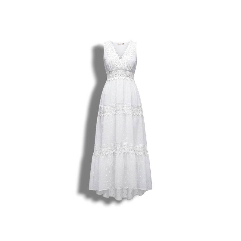 Walburga - Boho Lace Maxi Dress with Vintage Flair and Flowing Cut