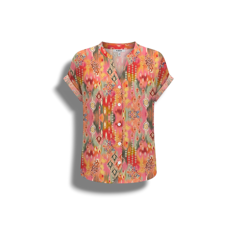 Tyriana - Elegant Women's Blouse with V-neck and Short Sleeves