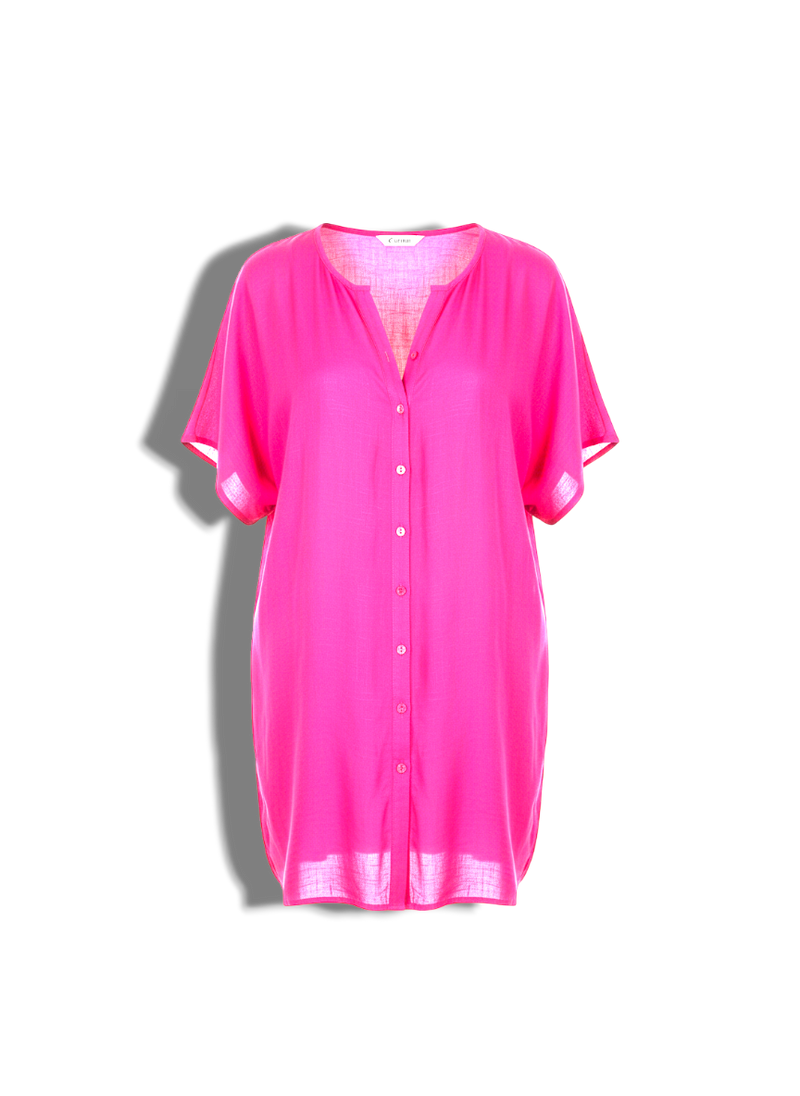 Shauna - Vibrant Pink Linen Tunic Lightweight Beach Coverup
