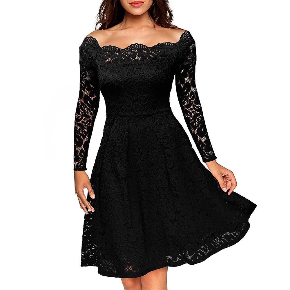 Eseld - Elegant Off-Shoulder Lace Dress for Special Occasions