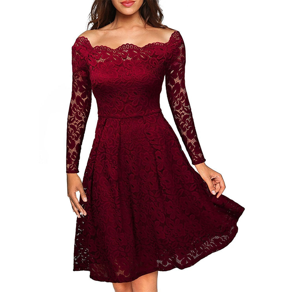 Eseld - Elegant Off-Shoulder Lace Dress for Special Occasions