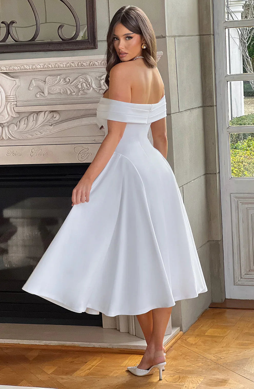 Celia - Elegant Off-the-Shoulder Midi Dress for Special Occasions
