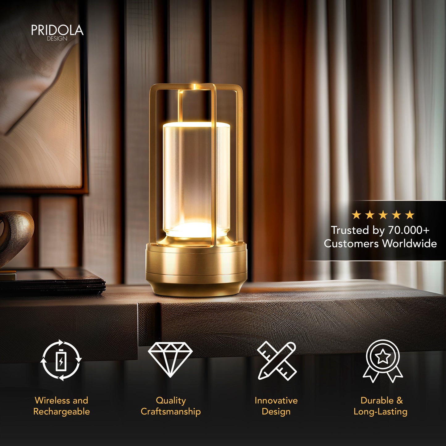 Betsy - Modern crystal table lamp with wireless rechargeable design