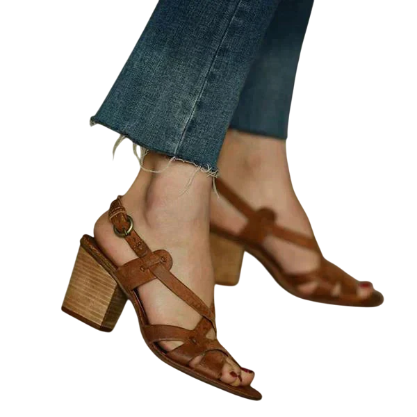 Aveline - Vintage-Inspired Block Heel Sandals with Strappy Design