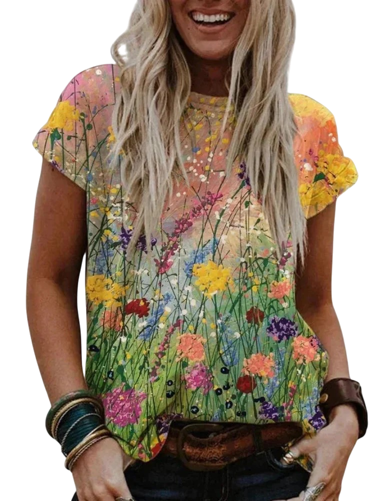 Wilma - Stylish Women's Shirt with Hand-Painted Floral Pattern