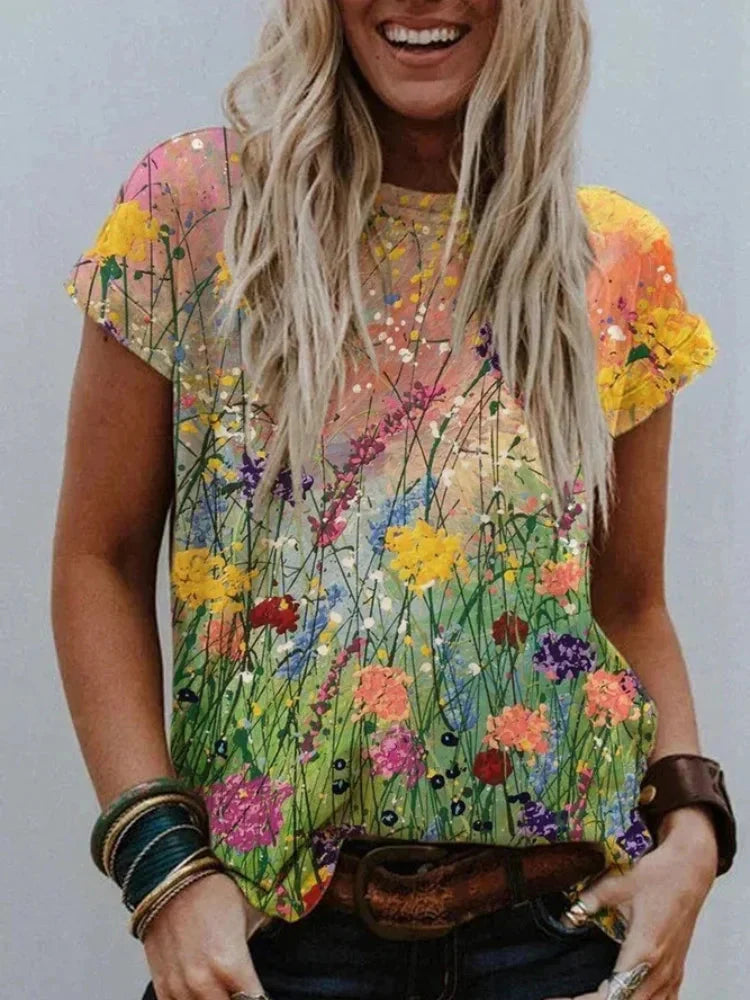 Wilma - Stylish Women's Shirt with Hand-Painted Floral Pattern