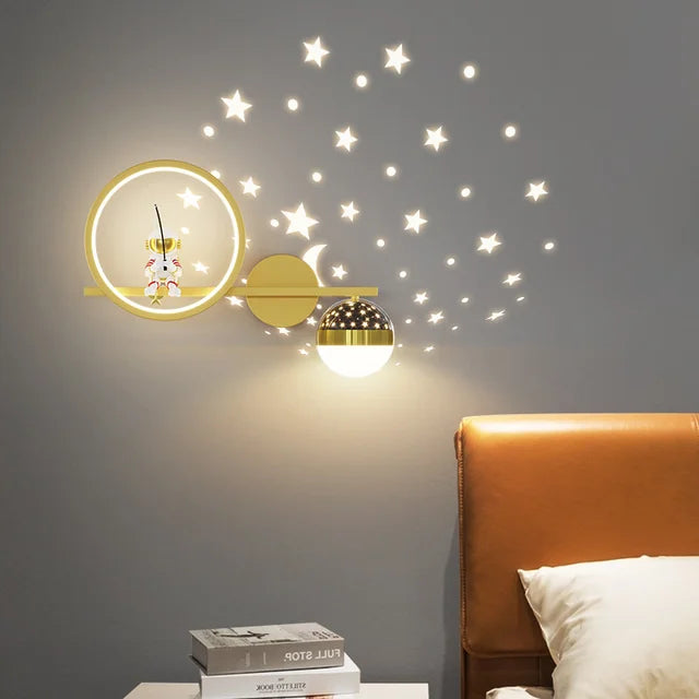Allegra - Stylish Kids Wall Light with Space Theme and Star Projections
