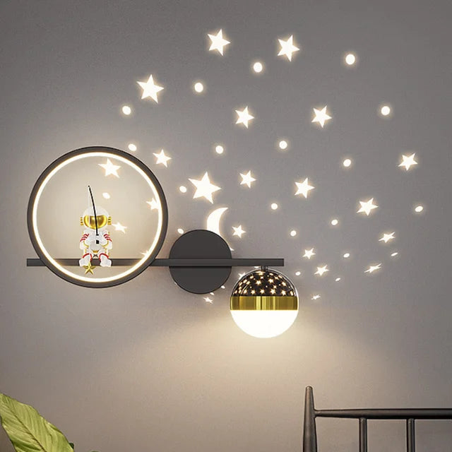 Allegra - Stylish Kids Wall Light with Space Theme and Star Projections
