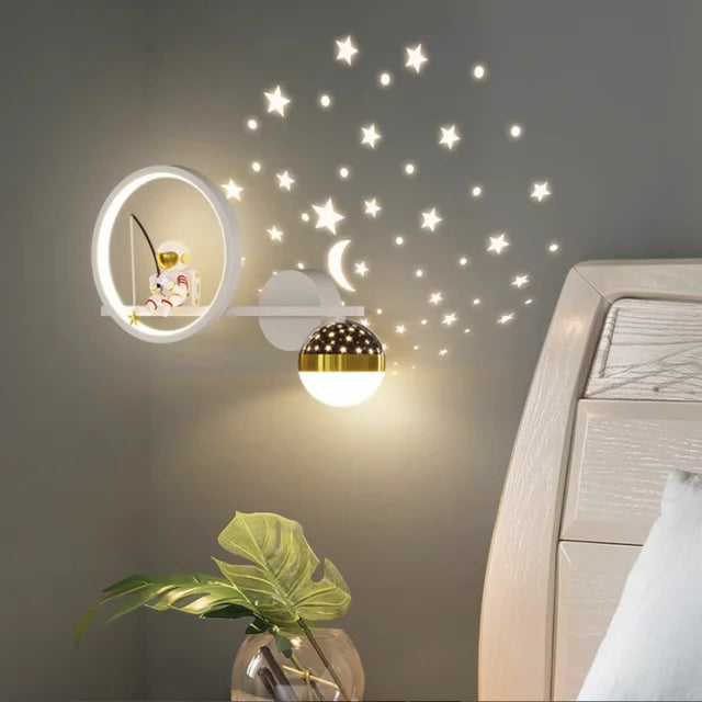 Allegra - Stylish Kids Wall Light with Space Theme and Star Projections