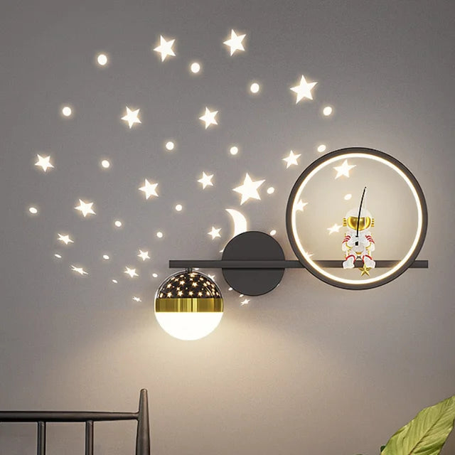 Allegra - Stylish Kids Wall Light with Space Theme and Star Projections