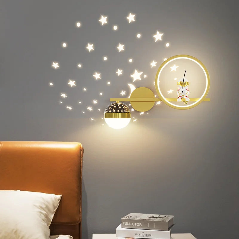 Allegra - Stylish Kids Wall Light with Space Theme and Star Projections