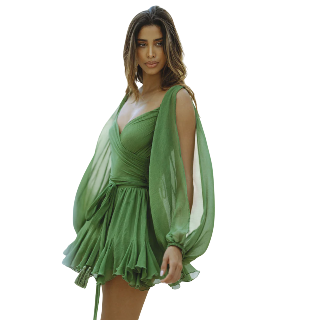 Sophie - Elegant Women's Chiffon Mini Dress with Draped Detail in Green