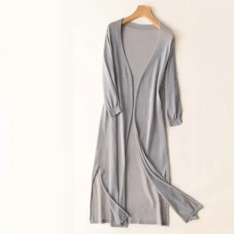 Adalina - Lightweight Women's Long Cardigan with Open Front and 3/4 Sleeves