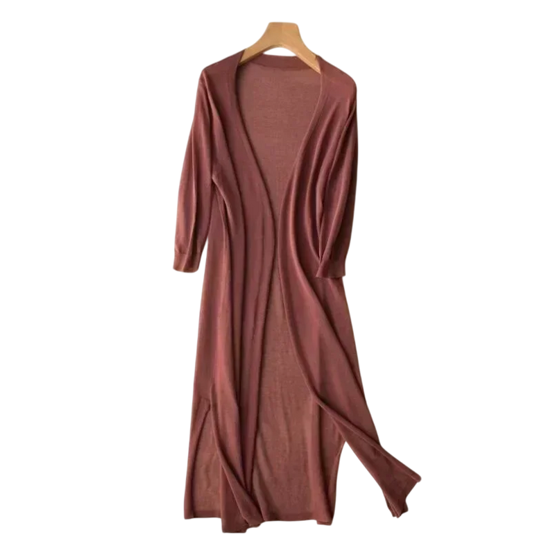 Adalina - Lightweight Women's Long Cardigan with Open Front and 3/4 Sleeves