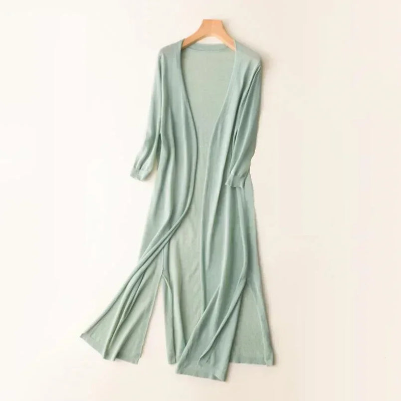 Adalina - Lightweight Women's Long Cardigan with Open Front and 3/4 Sleeves
