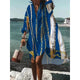 Zephyra - Stylish Women's Long-Sleeved V-neck Dress with Abstract Print