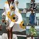 Zephyra - Stylish Women's Long-Sleeved V-neck Dress with Abstract Print
