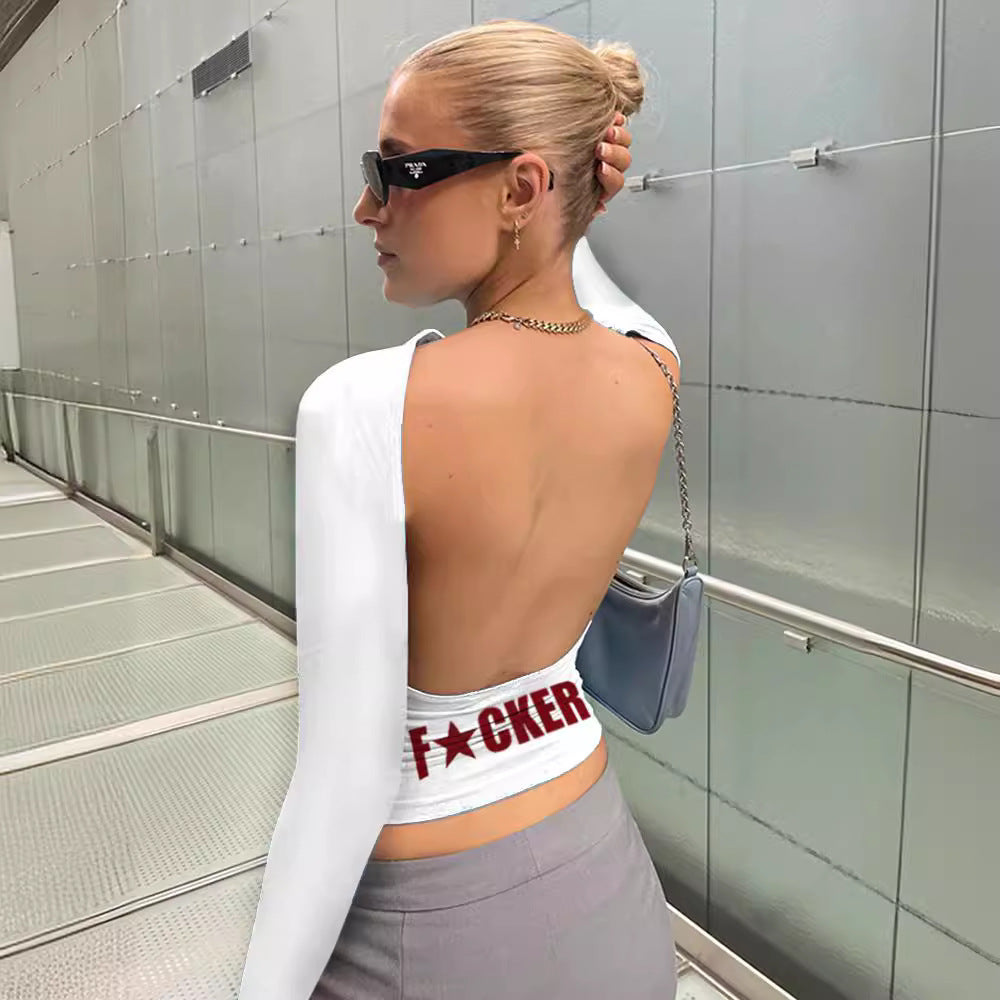 Ameli - Women's Figure-Hugging Long-Sleeved Shirt with Creative Lettering
