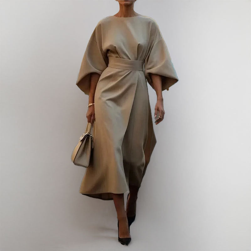 Sonya - Elegant Batwing Sleeve Maxi Dress Belted Waist