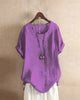 Adriana - Plain Short-Sleeved Blouse with Round Neck and Button Detail