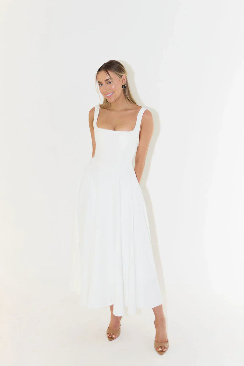 Hattie-Rae - Stylish High-Waisted Square-Neck Midi Dress for Summer Elegance