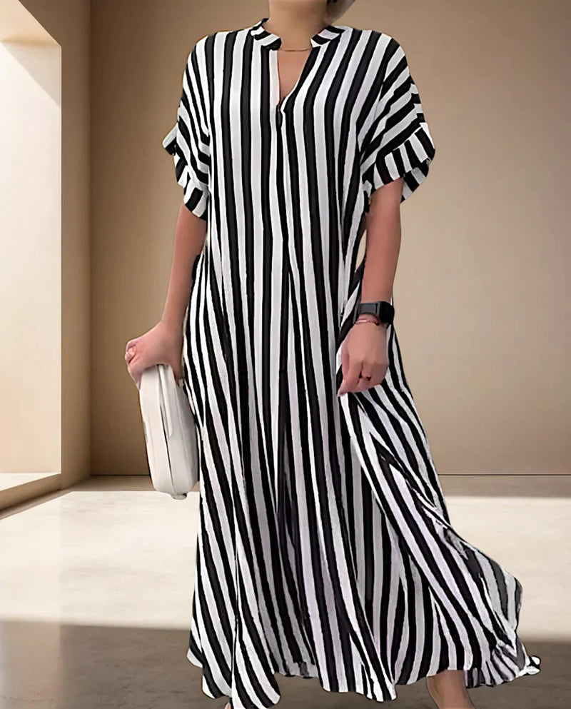 Pansy - Stylish Striped Maxi Dress with Ruffle Sleeves