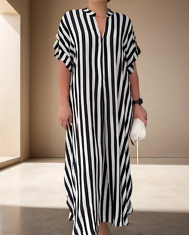 Pansy - Stylish Striped Maxi Dress with Ruffle Sleeves