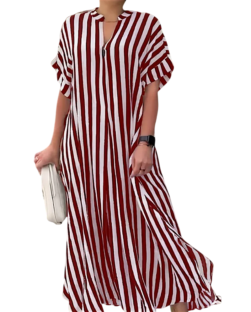 Pansy - Stylish Striped Maxi Dress with Ruffle Sleeves